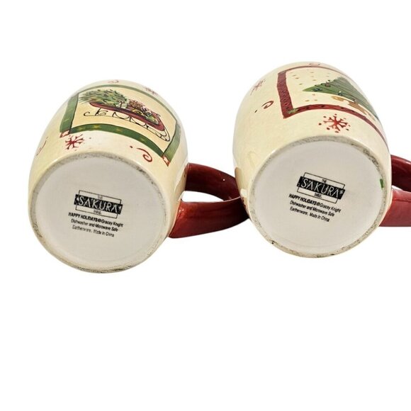 Sakura Table Gracey Knight Happy Holidays 14 Oz Christmas Mugs Cups – Set of 2 - Picture 6 of 16